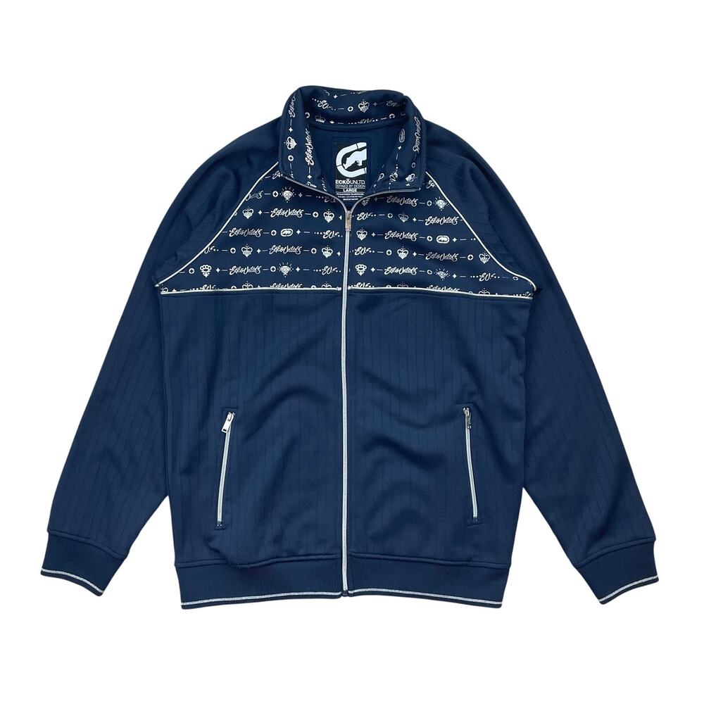 ⁠Vintage Y2K Ecko Unltd. Blue & Silver Monogram Pinstripe Track Jacket Men L